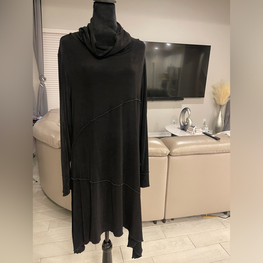HEYDARI Jersey Knit cowl neck asymmetrical hem Maxi Dress L
